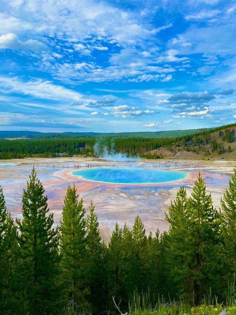 A view of the grand prismatic spring from above.