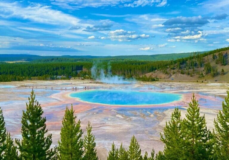 A view of the grand prismatic spring from above.